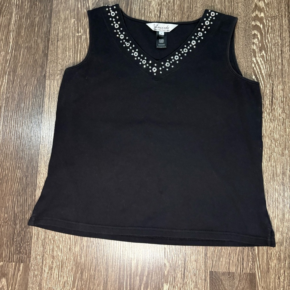 Vincente Milan New York Paris black sequenced tank top
